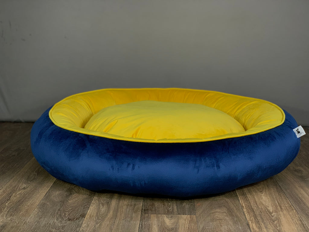 BNB Navy and Yellow Dog Bed -(Donut Bed)